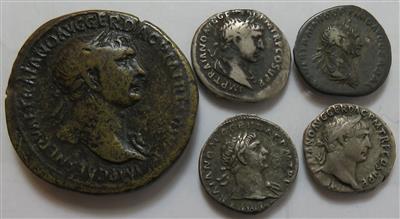 Traianus 98-117 (5 Stk., davon 4 AR) - Coins and medals