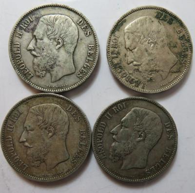 Belgien, Leopold II. 1865-1909 (4 Stk. AR) - Coins and medals