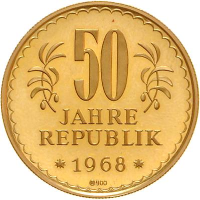 50 Jahre Republik Österreich 1968 GOLD - Münzen, Medaillen und Papiergeld