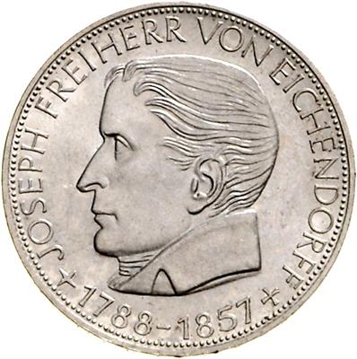 5 DM 1957 J, Joseph Freiherr von Eichendorff, J.391, =11,20 g=, (kl. Kr.) II - Mince a medaile