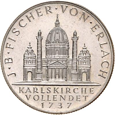 2 Schilling 1937 Fischer von Erlach/Karlskirche, =11,98 g=, (kl. Flecken) Erstabschlag/PP - Mince a medaile