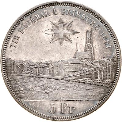 (4 AR) 5 Franken 1879 zum Schützenfest in Basel, - Mince a medaile