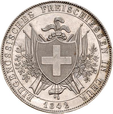 4 Franken 1842 zum Freischießen in Chur, =28,32 g=, (kl. Kr.) II - Mince a medaile