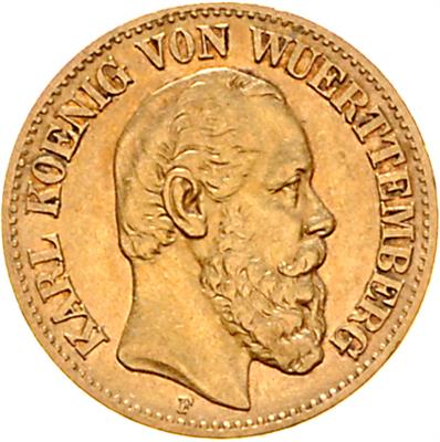 Württemberg, Karl 1864-1891, GOLD - Münzen, Medaillen und Papiergeld