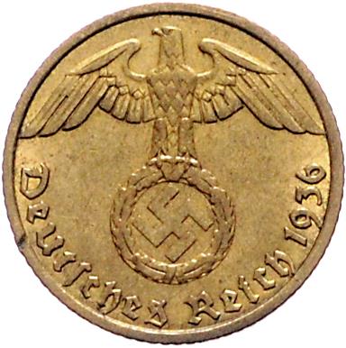 (2 Stk.) 5 Rpf und 10 Rpf 1936A. (10 Rpf Korrosion beim Adlerkopf) III - Monete e medaglie
