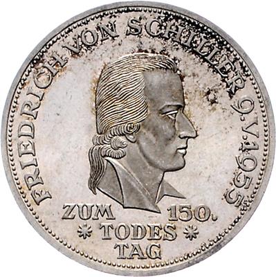 5 Deutsche Mark 1955 F. Schiller, 150. Todestag. Jaeger 389. =11,29 g= (unger.) II+/II- - Monete e medaglie