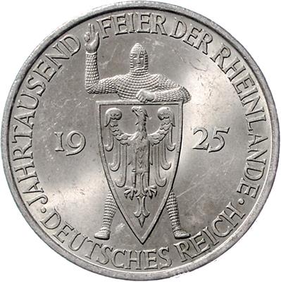 (2 Stk.) 3 RM 1925 D und 5 RM 1925 D. Jahrtausendfeier der Rheinlande. Jaeger 321 und 322. (ungereinigt) II - Monete e medaglie