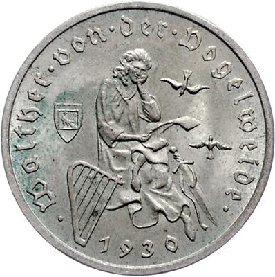(5 Stk.) 3 RM 1930 A (2x) und J (3x) Walther von der Vogelweide, - Coins and medals