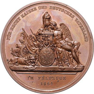 (2 Medaillen) a) AE Medaille 1864 für die Gefallenen des Feldzuges in Schleswig-Holstein - Münzen, Medaillen und Papiergeld