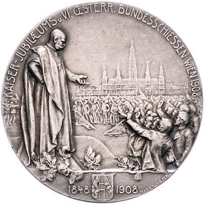 Kaiserjubiläums- und VI. Österreichisches Bundesschießen in Wien vom 28. Juni bis 7. Juli 1908 - Mince, medaile a papírové peníze