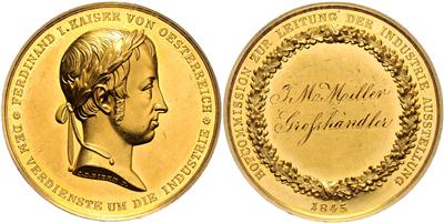 Verdienstmedaille der Industrieausstellung Wien 1845 verliehen an Josef Maria von Miller zu Aichholz GOLD - Monete