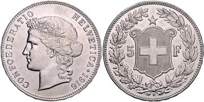 5 Franken 1916 B, Bern. Divo/Tobler 297; =25,03 g= (kl. Kr., berieben) III - Mince, medaile a papírové peníze