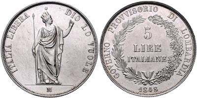 5 Lire 1848 M, Mailand. Her.3. =25,00 g= (ger.) III - Monete, medaglie e cartamoneta