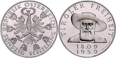 50 Schilling 1959, Andreas Hofer. =20,07 g= (winziger Schrötlingsfehler? zwiscehn 1809 und 1959) offene PP - Monete, medaglie e cartamoneta