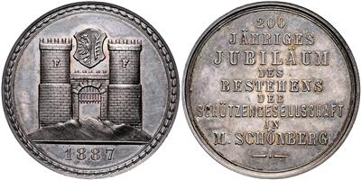 Schönberg (Sumperk), 200 Jahre Schützengesellschaft 1887 - Münzen, Medaillen und Papiergeld