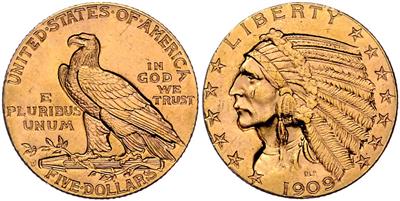 U. S. A. GOLD - Coins, medals and paper money