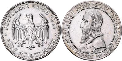 5 Mark 1927 F, Univ. Tübingen - Coins