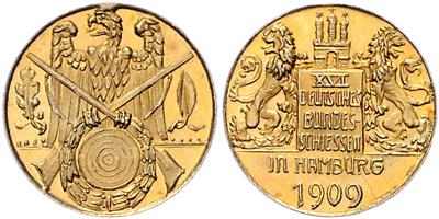Hamburg, XVI. Deutsches Bundesschießen 1909 GOLD - Mince