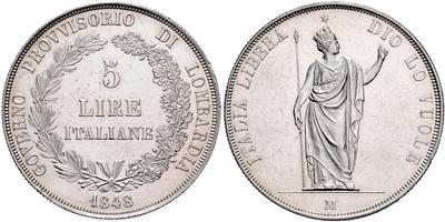 5 Lire 1848 M, Mailand - Münzen und Medaillen