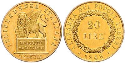 GOLD, 20 Lire 1848 VENEZIA, Venedig - Coins and medals