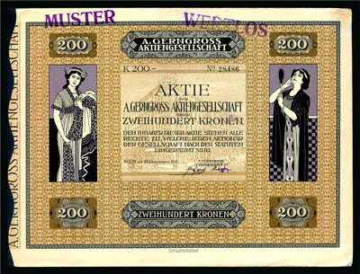 A. Gerngross Aktiengesellschaft Aktie über 200 Kronen vom 22. Dezember 1911 - Monete e medaglie