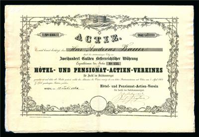 Hotel- und Pensionat-ActienVerein für Ischl im Salzkammergut Aktie über 200 Gulden vom 18. Juli 1864 - Mince a medaile