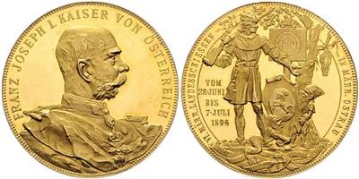 Mährisch Ostrau, VI. Mährisches Landesschießen v. 28. Juni bis 7. Juli 1896 GOLD - Münzen und Medaillen