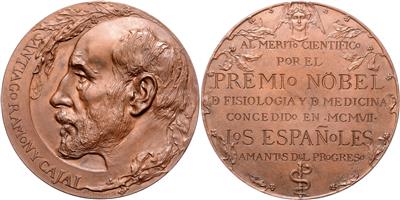 Santiago Ramon y Cajal 1852-1934, Nobelpreis 1906, Medicina in Nummis - Mince, medaile a papírové peníze