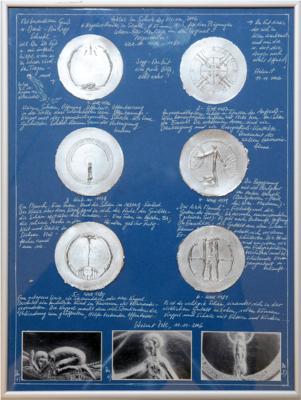 Zyklus "Im Schutz der Vision" 2006- 6 Bleiabschläge des Künstlers und Medailleurs Helmut ZOBL - Mince, medaile a bankovky