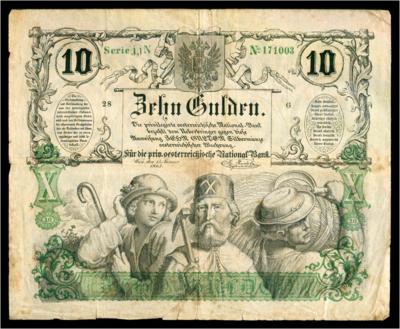 Privilegierte Österreichische Nationalbank 10 Gulden 1863 - Coins, medals and paper money