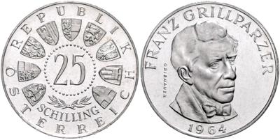 25 Schilling 1964 Grillparzer Fehlprägung - Münzen, Medaillen und Papiergeld