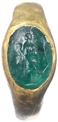 Römischer GOLD Ring mit Smaragdgemme - Coins, medals and paper money