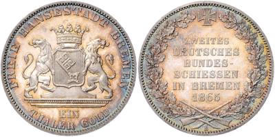 Stadt Bremen- 2. deutsches Bundesschießen 1865 - Münzen, Medaillen und Papiergeld