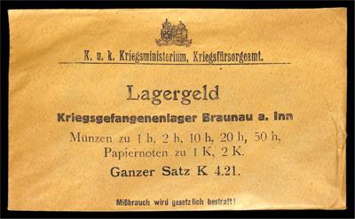 Lagergeld Braunau a. Innungeöffneter Originalumschlag des K. u. K. KriegsministeriumsKriegsfürsorgeamt - Mince a medaile