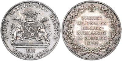 Stadt Bremen- 2. deutsches Bundesschießen 1865 - Münzen und Medaillen