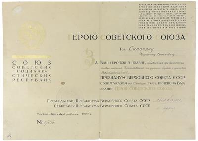 Diplom zum Titel Held der Sowjetunion, - Orden und Auszeichnungen