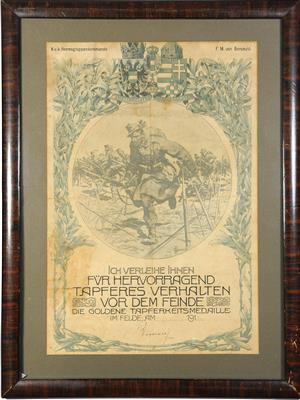 Verleihungsurkunde zur Goldenen Tapferkeitsmedaille 1918 - Onorificenze e decorazioni