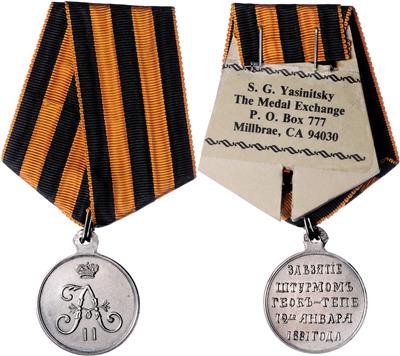 Medaille auf die Einnahme von Gheok Teppe 1881, - Orders and decorations