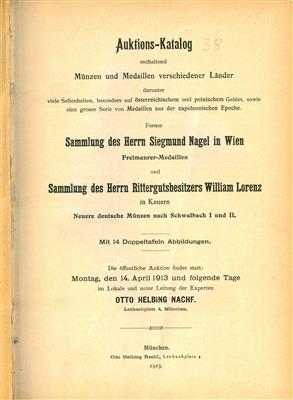 Auktionen Otto Helbing Nachf.14.04.1913 und 08.12.1913, u. a. Freimaurermedaillen Slg. Nagel Wien - Coins and medals