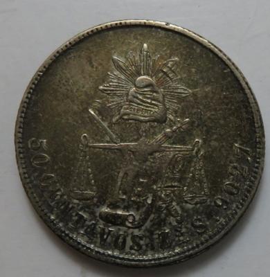Mexiko, 50 Centavos 1881 Zs, Zacatecas, KM 407.8, =13,59 g=,(kl. Schläge) II- - Monete e medaglie