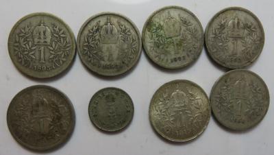 Franz Josef I. 1848-1916 (8 AR) Krone 1893 (3x), 1895 (2x), 1900, 1915, 5 Kreuzer 1858 A IV/III - Coins and medals