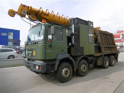 Selbstfahrende Arbeitsmaschine (Forst-LKW) "MAN 35.364 VFK" (4-achsig) mit Kippmastseilgerät "PKM 10", - Macchine e apparecchi tecnici