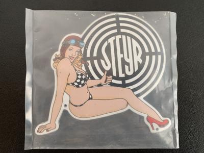 Emailschild "Steyr Logo mit Pin-Up Girl", - Cars and vehicles