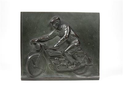 Bronzerelief "Motorradfahrer" - Automobilia