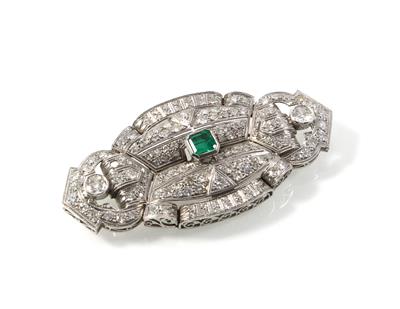 Smaragd Diamant Brosche - Schmuck und Uhren