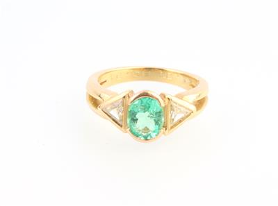 Smaragd Diamantring zus. ca. 1,10 ct - Gioielli