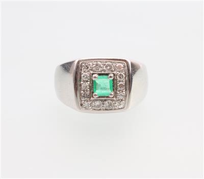 Smaragd Diamant Ring zus. ca. 0,20 ct - Juwelen und Schmuck