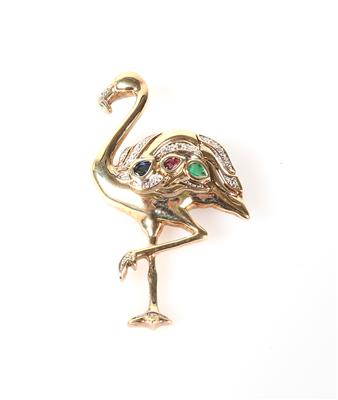Farbstein Brillant Brosche "Flamingo" - Gioielli e orologi