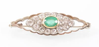 Brillant/Smaragd-Brosche - Arte, antiquariato e gioielli