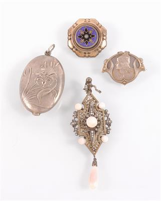 2 Broschen, 1 Medaillon, 1 Anhänger - Umění, starožitnosti, šperky